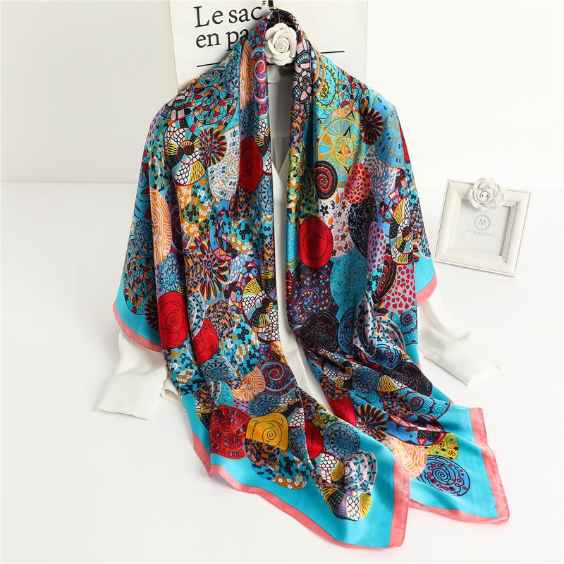 Scarves Summer Silk Scarf Women Bandana Print Shawl Female Neckerchief Fashion Lady Head Wraps Foulard Square Hijab 2021