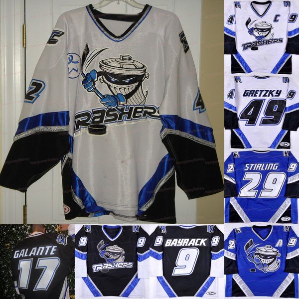 Custom Danbury Trashers 2004-05 Hockey Jersey - Polyester Breathable Stitched Personalized with Name Number White Black Blue - Men Women You