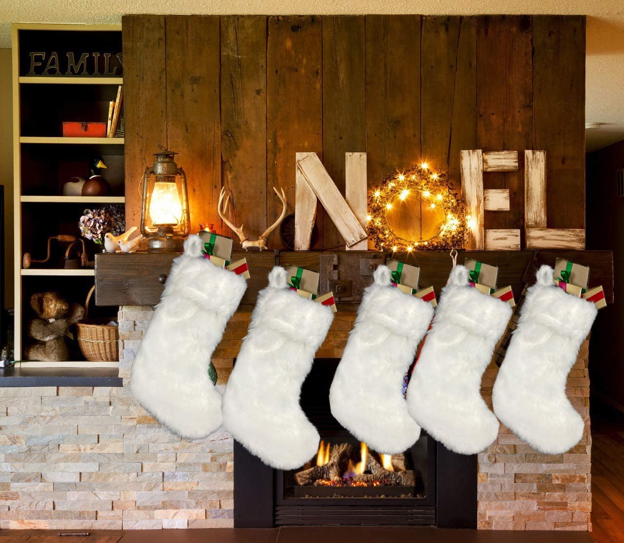 Wholesale18 Inch Snowy White Christmas Stockings Faux Fur Xmas Hanging Ornaments Candy Gift Bags for Decorations 1221624