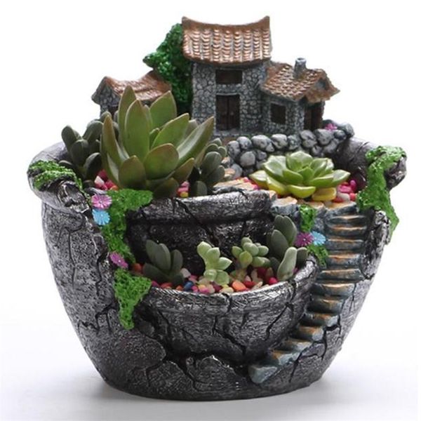 Succulent Plants Planter Flowerpot Resin Flower Pot Desktop Potted Holder Home Garden Decoration Plants Holder 210922