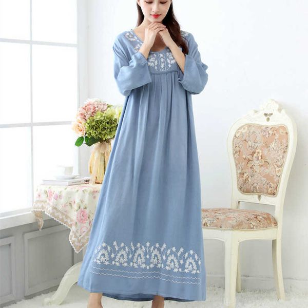 Spring and Autumn Sleepwear Women&#039;s Cotton Long Nightgown Loose Comfortable Nightwear Sleeve Night Dress Women Sleepshirts 210924