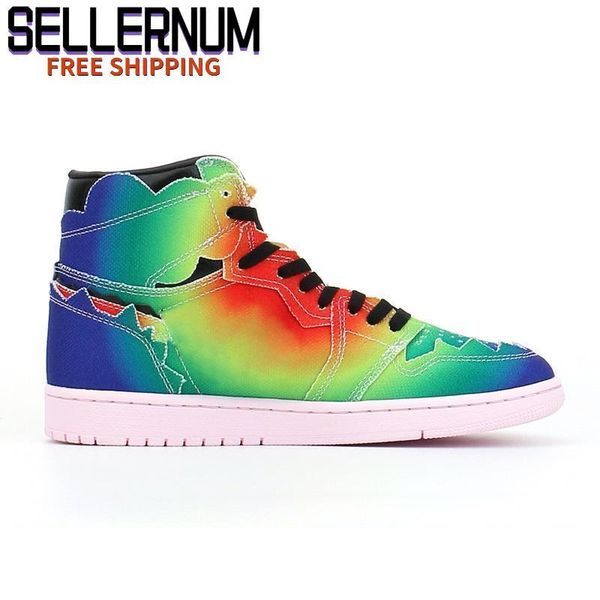 Shoes J Balvin 1s High OG Men Basketball Jumpman 1 Colores Y Vibras Tie dye Multi-Color Rainbow Women sneakers