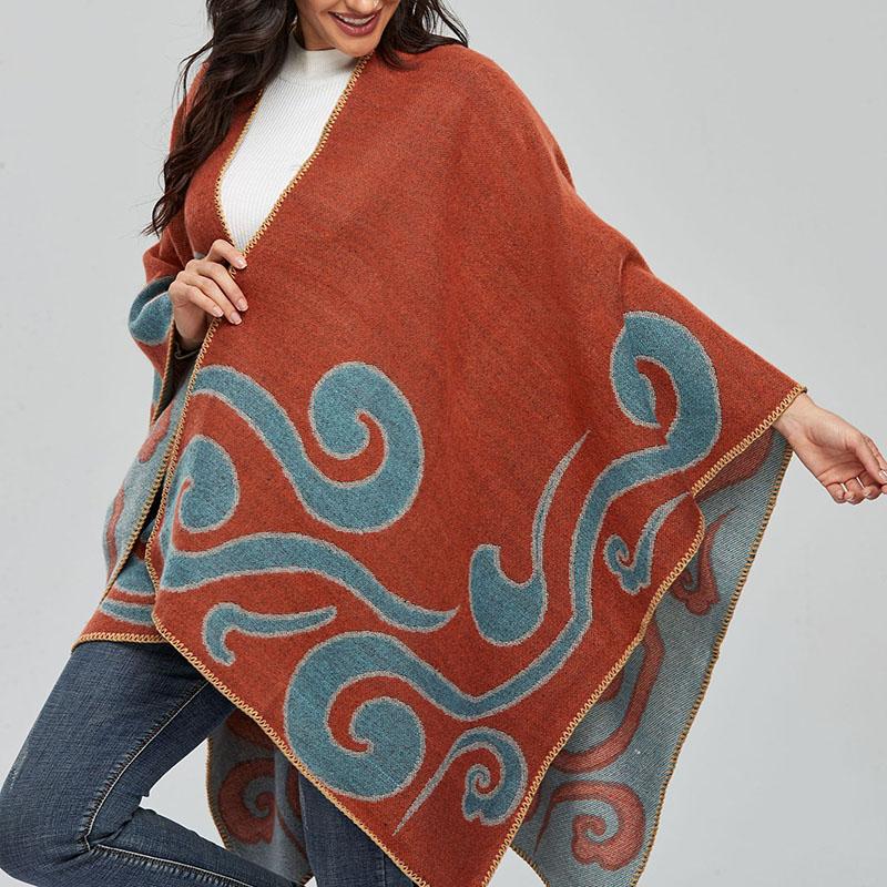 Scarves Winter Women Poncho Lady Thick Warm Acrylic Blanket Scarf Shawl Wraps Cloud Print Cashmere Feel Pashmina Cape 150*130 Cm