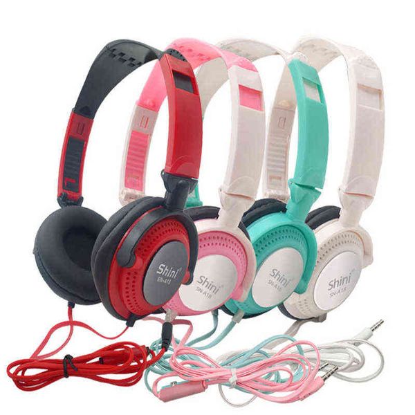 Shini Wired Headphones with Microphone 3.5mm Earphones Foldable Gaming Headset Super Bass Stereo Music for Pc Phones