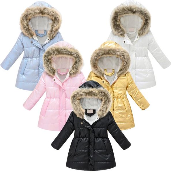 Down Coat Fashion Winter Baby Girls Solid Color Long Jacket Children Keep Warm Thick Fur Collar Parkas Coats Outerwear Girl Clothes