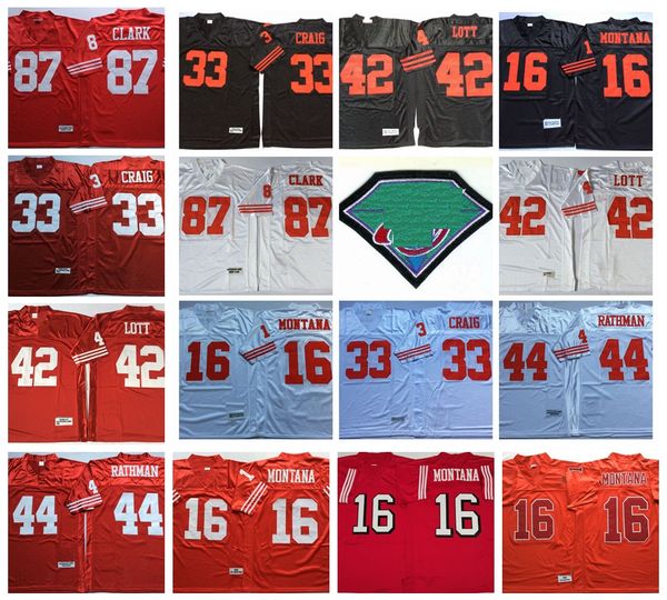 Football Jerseys Vintage 16 Joe Montana 33 Roger Craig Football Jerseys 44 Tom Rathman 87 Dwight Clark 42 Ronnie Lott Stitched Shirts Mens J