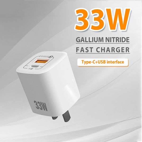 GaN 33W fast Charger Type C for iphone High Speed Dual USB Android and laptop universal pd phone charging head