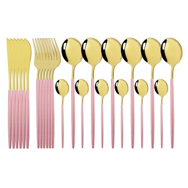 Pink Gold Cutlery Set Stainless Steel Dinnerware 24Pcs Knives Forks Coffee Spoons Flatware Kitchen Dinner Tableware 211012