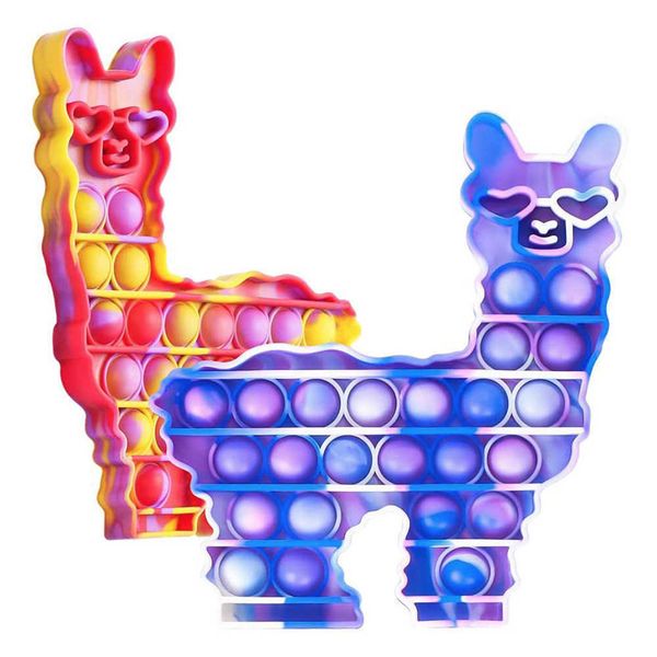 llama Alpaca shape party push pop bubble popper Tie dye fidget poo-its finger puzzle Silicone squeezy cartoon animal toys stress relief game