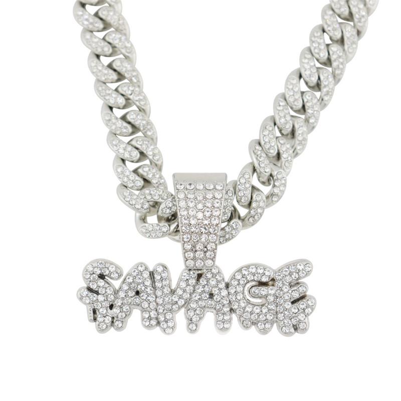 Pendant Necklaces Hip Hop Savage Necklace & With 13mm Iced Out Big Miami Cuban Link Chain Letters Choker Jewelry Accessories For Men