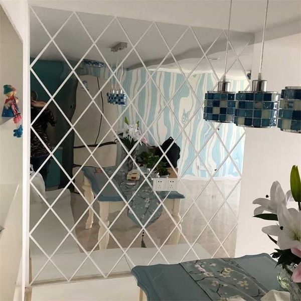 3D Mirror Wall Sticker 17-32-58Pcs DIY Diamonds Rhombus Acrylic Mirror Surface Wall Stickers Living Room Decor pegatina de pared 211124