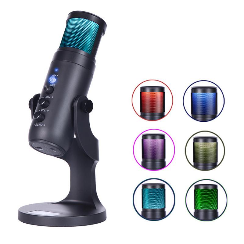 Microphones RVB Ambient Light, Microphone Capacitor, USB Computer, Live Recording K, Microphone, PS4 Video Conference Game