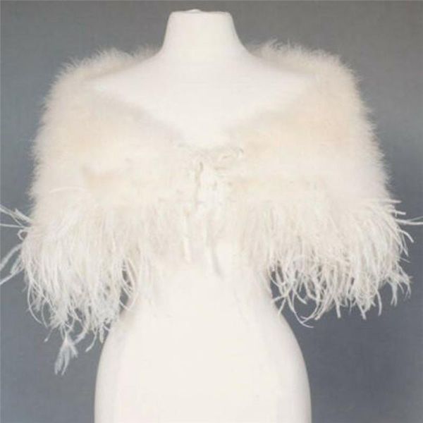 Scarves Elegant Real Ostrich Feather Wedding Capes Vintage Wraps Fluffy Bridal Shawls Women&#039;s Dress Poncho With Rabboon