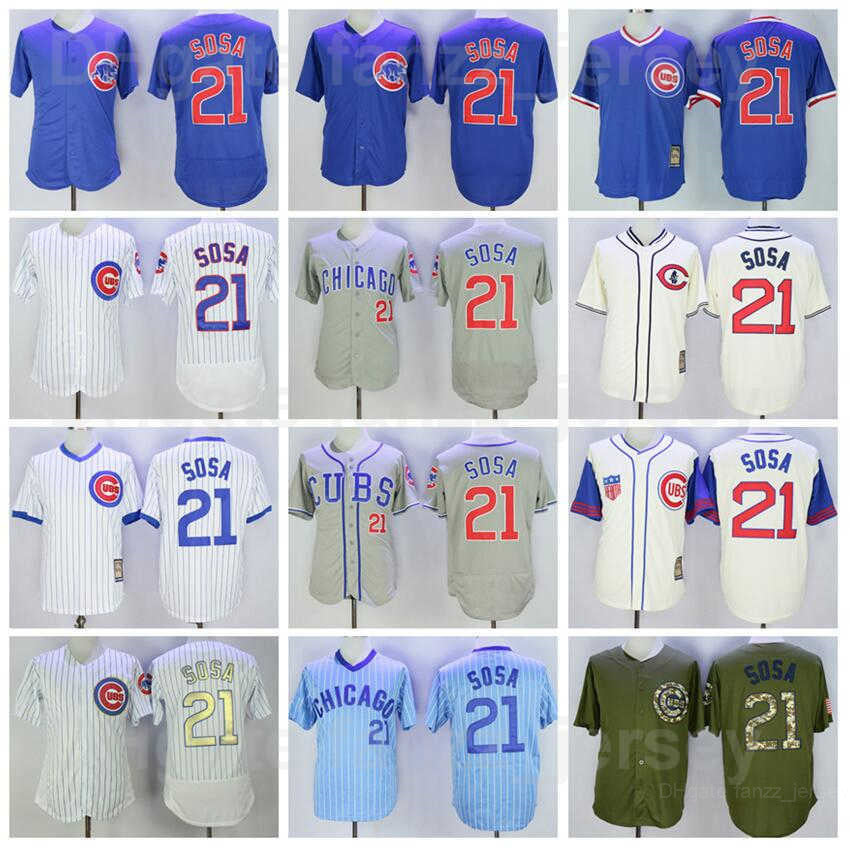 Retro Baseball 21 Sammy Sosa Jersey Retire Pullover Pinstripe All Stitched Team Color Blue Grey White Army Green Cooperstown 1929 1942 Vintage Excel