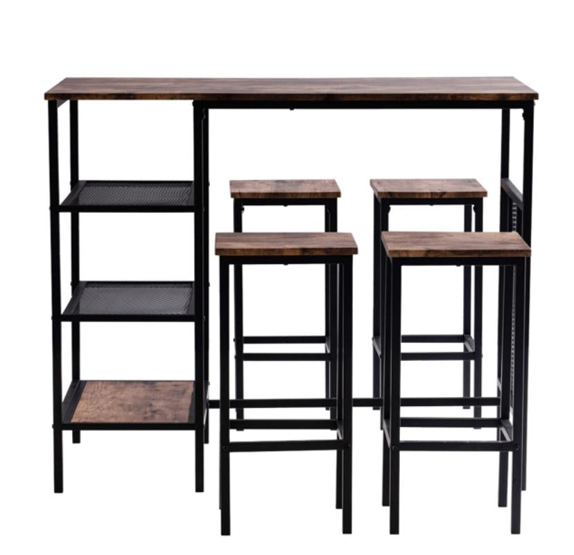 Bedroom Furniture Rectangular Disassembly and Assembly P2 Board Iron Taupe Wood Surface Black Iron Bracket Three Storage Layers 1 Table 4 Chairs Din