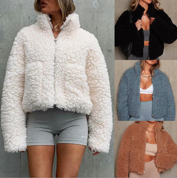 women faux fur jacket plush cardigan short jackets artificial lamb wool coat womens winter outerwear warm coats
