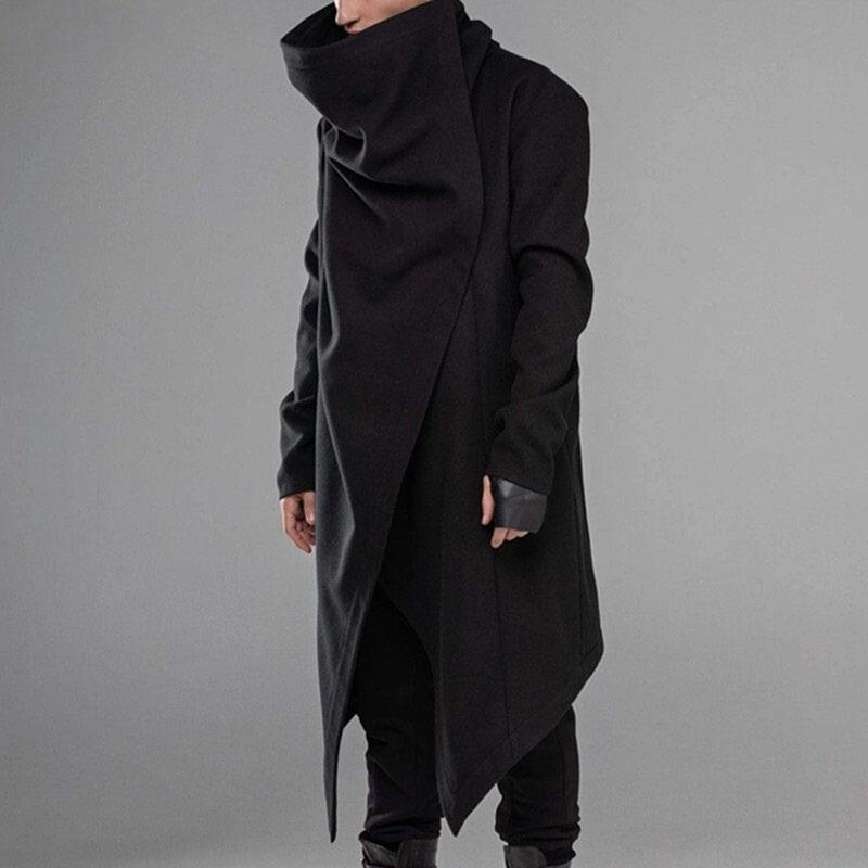 Men&#039;s Jackets Men Cloak Coats Streetwear Turtleneck Solid Long Sleeve Fashion Cape Outerwear Punk Style Irregular S-5XL