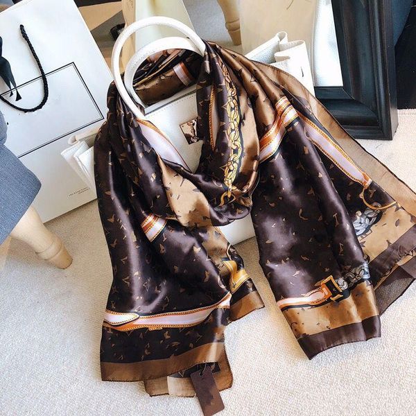 Nice quality classic brand 100% Silk scarf for Women New Spring Design Chain Style Long Scarves Scarfs Wrap With Tag 180x90Cm Shawls
