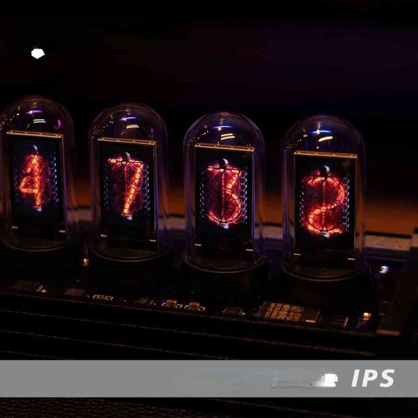 RGB LED Tube Clock Vintage Digital Nixie Clock 6 Bit Time Po Display Retro Desk Clock IPS Module and Glass Dome Decoration 211111
