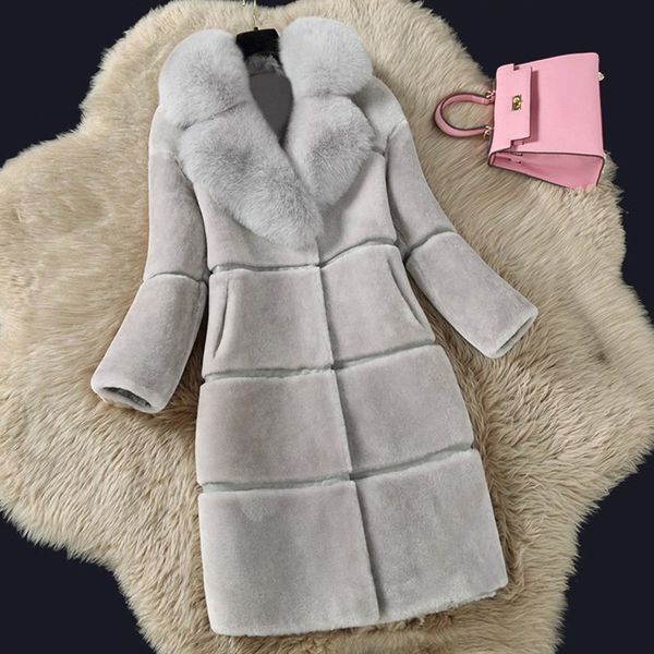 Luxury Winter Faux Fur Coat Women Thick Long Sleeve Jacket Fashion Women Fake Fox Furs Collar Outerwear Women Warm Coats