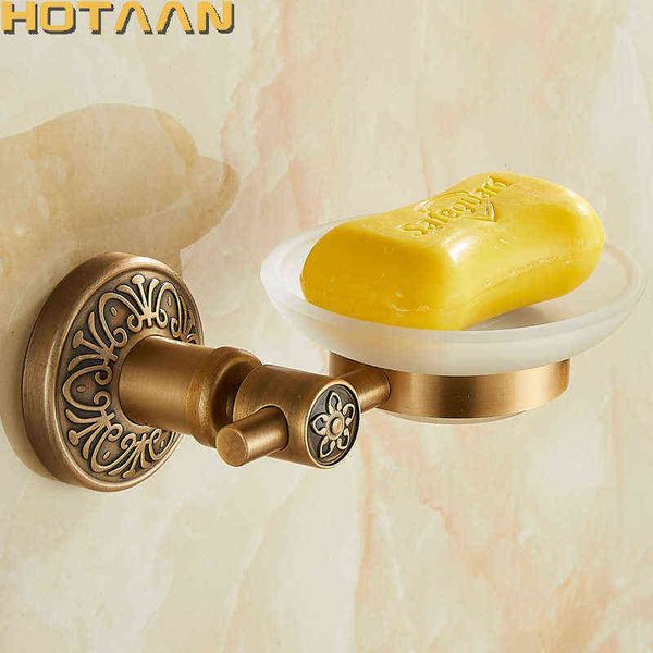 Solid Aluminium Wall Mounted Antique Brass Color Bathroom Soap Dish Bath Soap Dish Glass Holders Bathroom Products YT-14295 211119