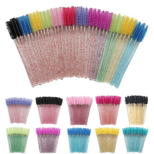 2021 Shiny Eyelash Brushes Disposable Eyebrow Brush Mascara Wands Applicator Comb Grafting Beauty Makeup Tool Lash Curling Crystal Handle