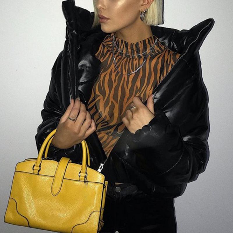 Women&#039;s Down & Parkas Women Coats Jackets Winter Wear Short Crop Puffer Jacket Long Sleeve Bubble Coat Parka Ladies Casual Outerwear Black W