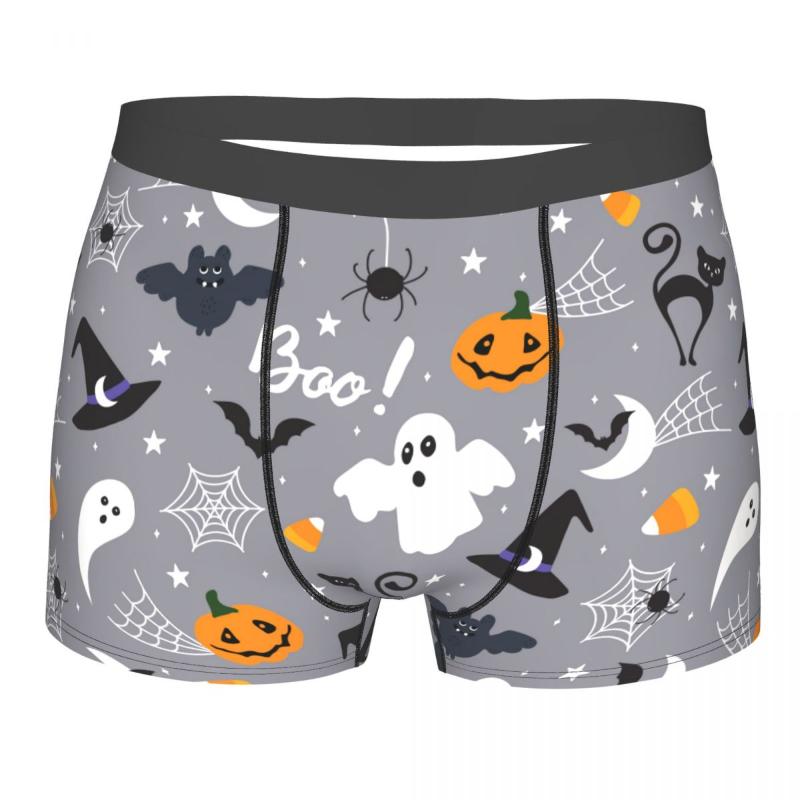 Underpants Halloween Spooky Black Cat Pumpkin Underwear Funny Youth Print Stretch Trunk Pouch Polyester Boxer Brief