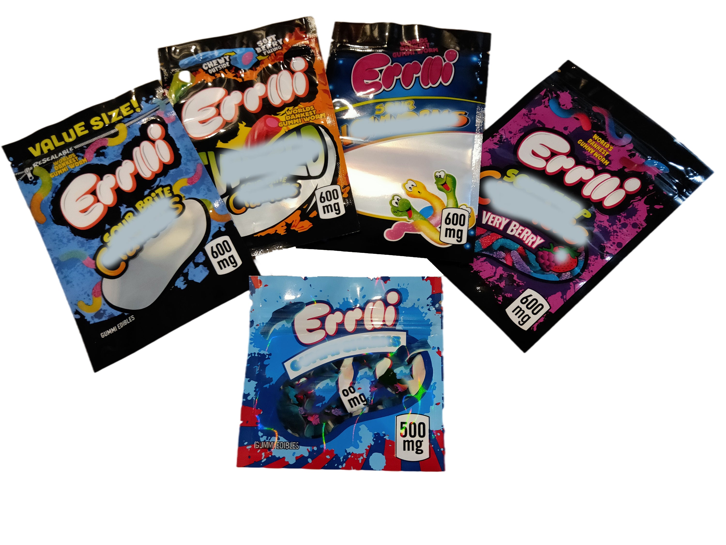 2021 Hot Errlli Gummi edible packaging bag 600mg Sour Terp Crawlers gummies smell proof bags empty candy mylar bags