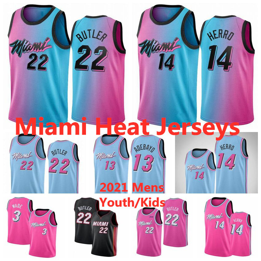 Miami&#039;s Heat&#039;s Jimmy 22 Butler Basketball Jerseys Dwayne 3 Wade Bam 13 Adebayo 14 Tyler Herro Jersey 2021 Mens Youth Kid Edition City Fans