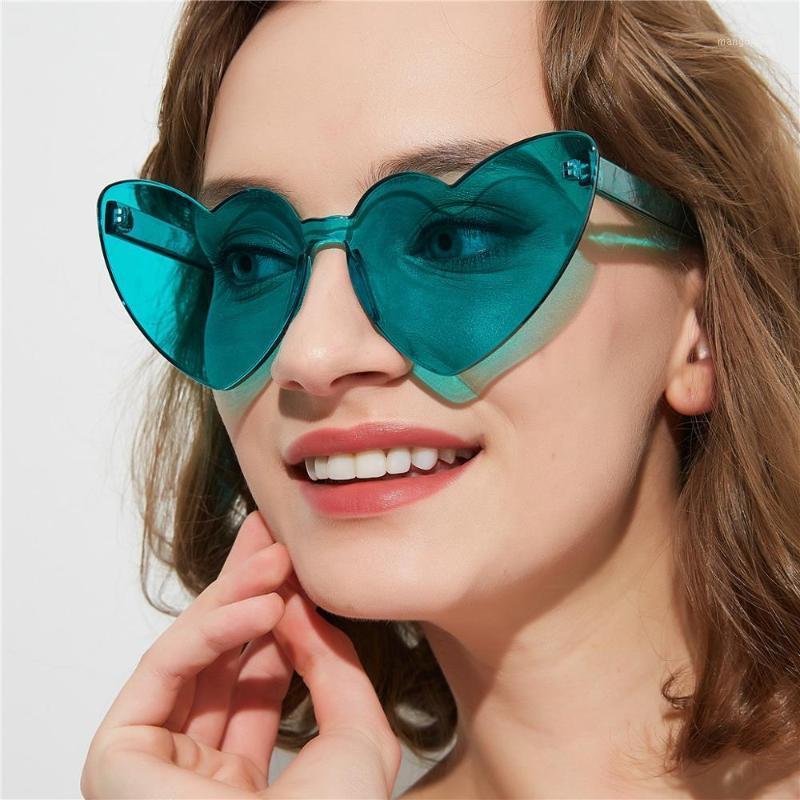 Sunglasses 2021 Arrival Candy Color Heart Big Oversize Shades Integrated Rimless Women Cute Cool 90s Festival