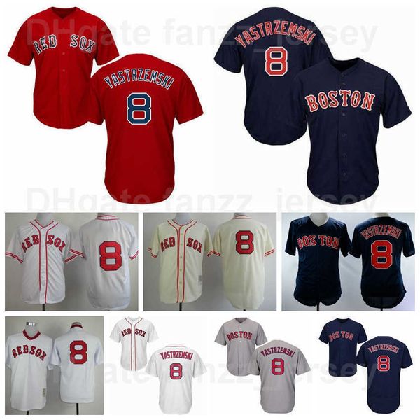 1914 1936 1939 1967 Retro Baseball 8 Carl Yastrzemski Jersey Vintage Cooperstown Pullover Cool Base Retire Stitched Navy Blue White Red Grey