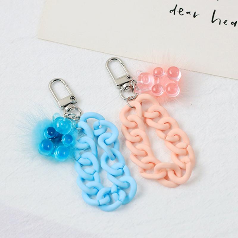 Keychains Cute Korean Bear Keychain Candy Color Open Ring Lanyard Charms For Airpods Car Keys Bag Backpack Pendant Keyring Lover Kids Gift