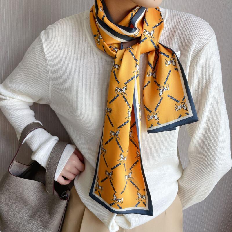 Scarves 2022 Luxury Silk Skinny Scarf For Women Fashion Hair Ribbons Headbands Bandana Female Bag Wrist Wrap Neckerchief Foulard