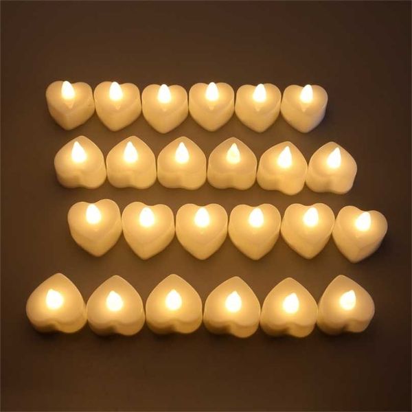 24 Flameless Small Led Candle For Home Christmas Party Wedding Decoration Heart-shaped Electronic Tealight Candles Battery-Power 211222