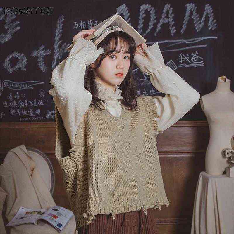 Sweater Vest Women Sleeveless Knitting V neck Japanese Style Retro Students Harajuku Loose Womens Daily Streetwear Clothing Chic