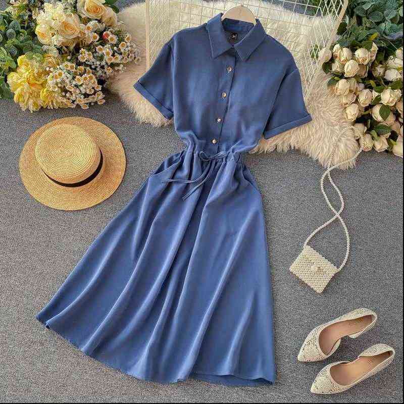 Slim Polo Neck Summer Women Dress Midi Blouse A Line Party vestido de festa Dresses Casual Elegant Office Vestidos