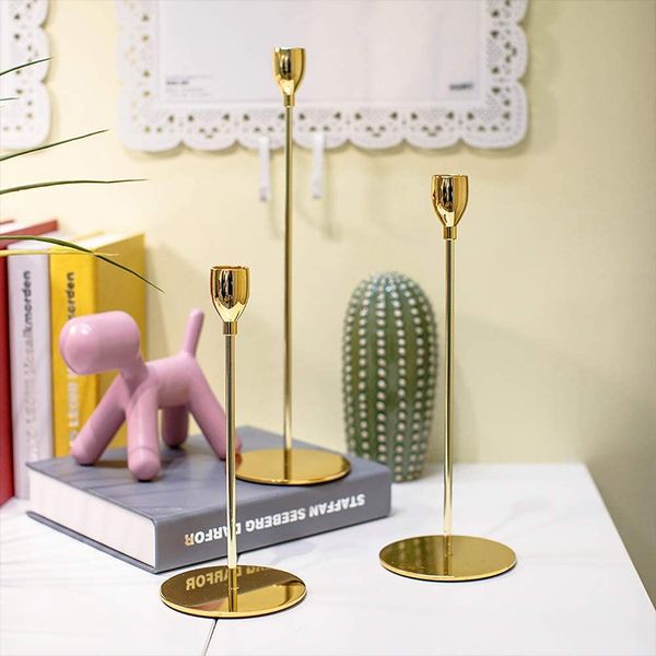 3pcs-Set Gold Candle Holders for Taper Candles Brass Candlestick Holder Wedding Dinning Party Table Decorative Candlesstick Holder 25sets Wi