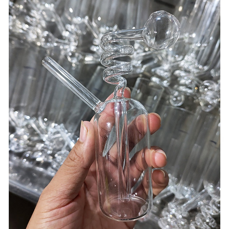 Spiral Integrated Clear Glass Hookah Smoking Pipe Oil Burner Small Pot Ash Catchers Bong Smoke Shisha Diposable Glass Pipes Bubbler Tobacco Bowl Acc