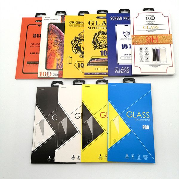 10 designs universal luxury empty hard book paper box retail package Screen Protector Tempered Glass Cell Phone Film with hook up