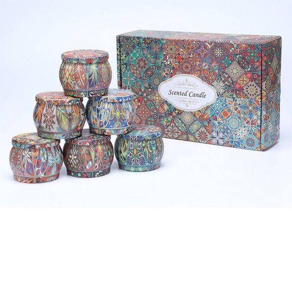 Scented Candles Art Scented Fragrance Metal Candle Jars 6pcs As A Set Gardenia Lavender Vanilla Rosemary Lemon Jasmine Soy Wax Wedding Valen