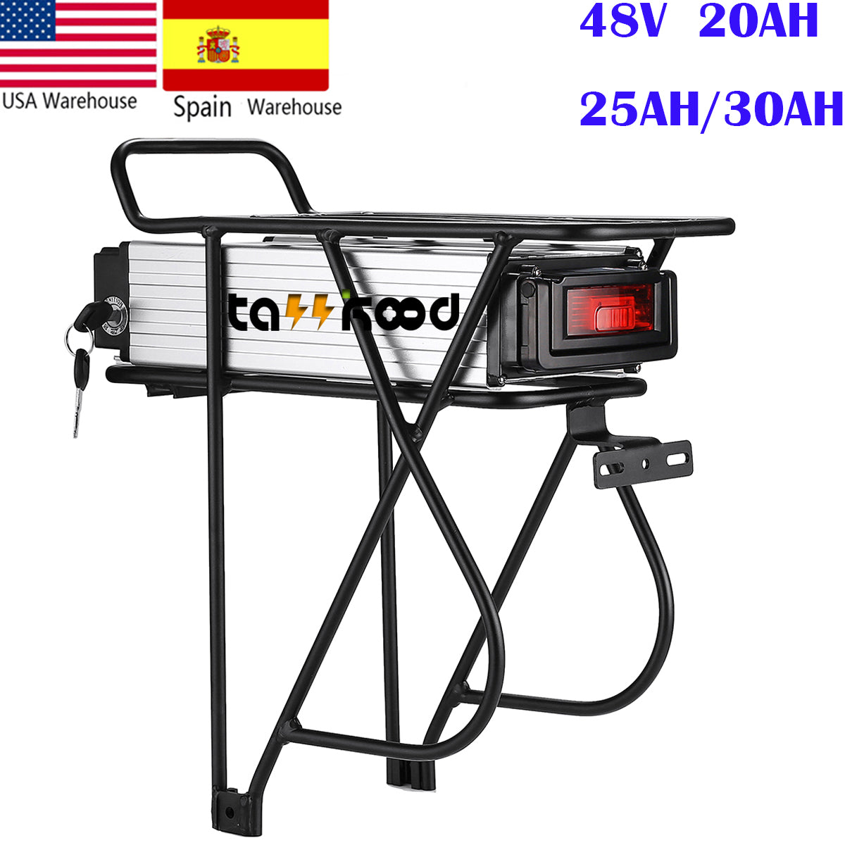 Rear rack 48V 25Ah Ebike battery Bafang-8fun 1000w mid-center drive motor 48 Volt lithium ion Battery for Electric Bike with Charger