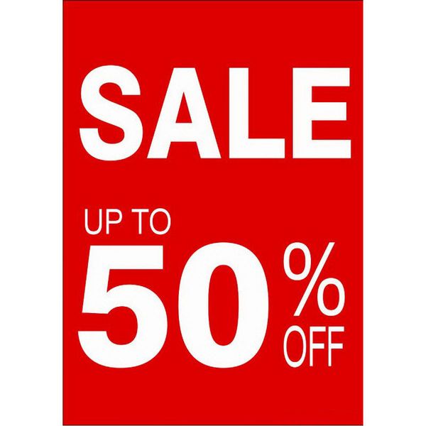 SALE UP TO 50% OFF Sign A5 Promotion Advertising Price Tag Paper Supermarket Store Ceiling Shelf Desk Counter Table Banner