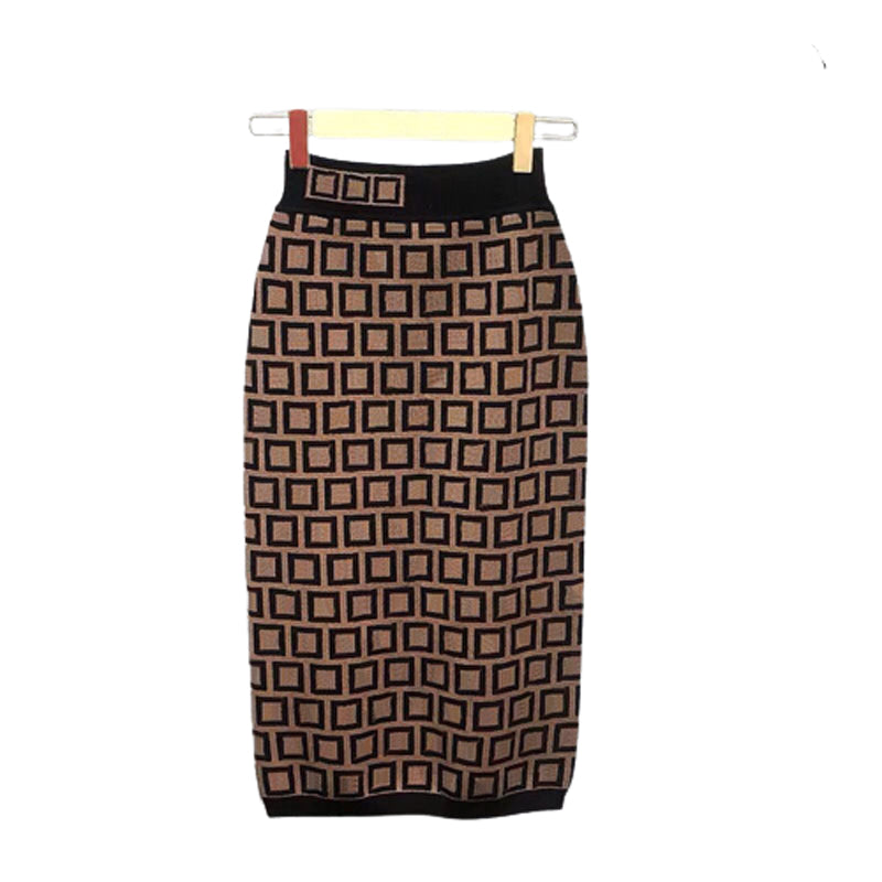 Womens Dress Casual Mid Calf Classic Skirts Letter Contrast Color Straight Trendy Dresses