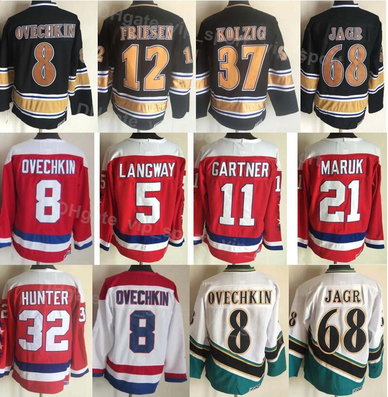 Men Ice Hockey Vintage Retro 8 Alex Alexander Jersey 11 Mike Gartner 32 Dale Hunter 68 Jaromir Jagr 12 Jeff Friesen 37 Kolzig 5 Rod Langway 21 Denni