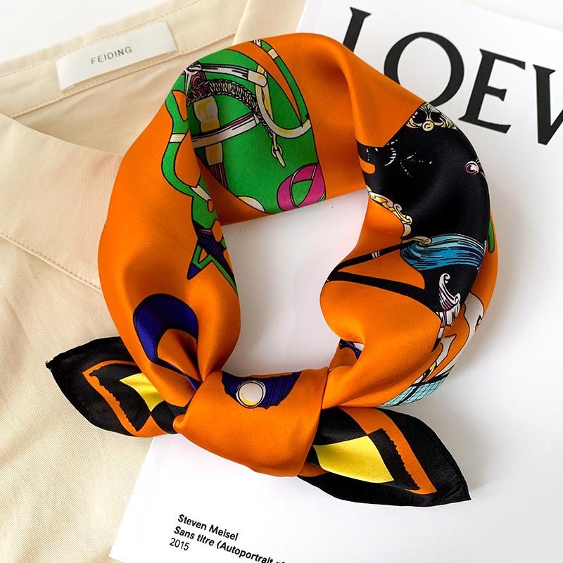 Scarves Arrival 2022 Brand 100% Real Silk Satin Women Scarf Printed Foulard Femme Square Head Scarfs Bandana Shawl Gift For Lady