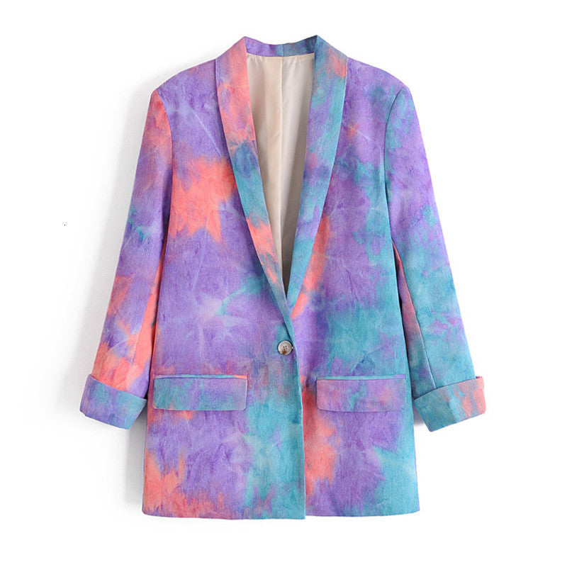2021 Single Button Fashion Women Tie-dye Long Sleeve Korea Style Female Blazer Office Ladies New Autumn Outwear Tnae
