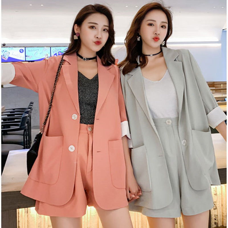 2021 New Solid 2 Set Women Summer Elegant Office Lady Casual Suits Two Piece Sets Top and Pants Suit Daau