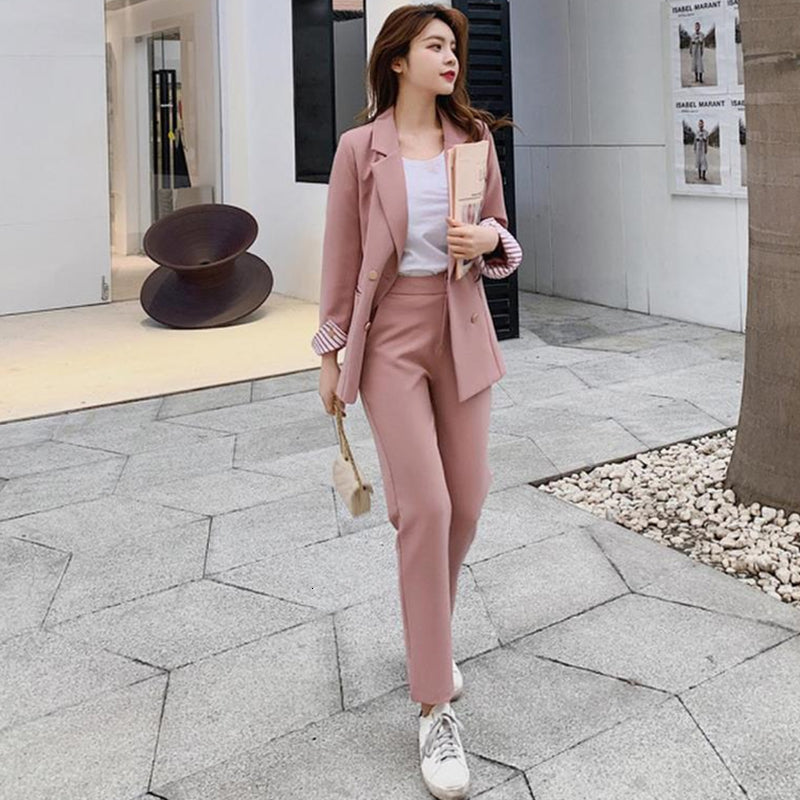 2021 New Fashion Spring Summer Women Office Lady Slim Blazer Pants Two-piece Set Suits Female 74zm