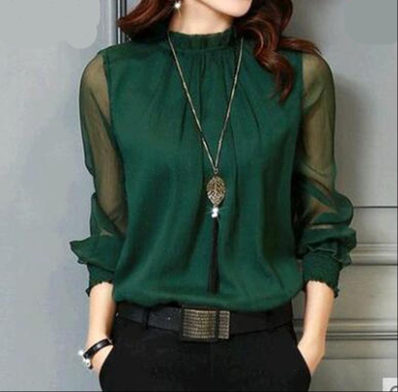 Chiffon Blouse New Women Tops Long Sleeve Stand Neck Work Wear Shirts Elegant Lady Casual Blouses womens blusas Plus size New